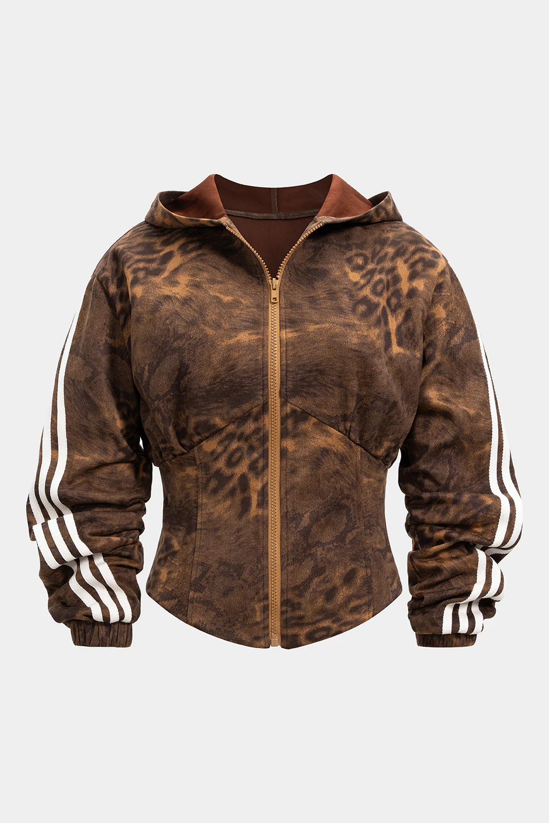 Plus Size Leopard Print Zipper Hoodie - Flockneti