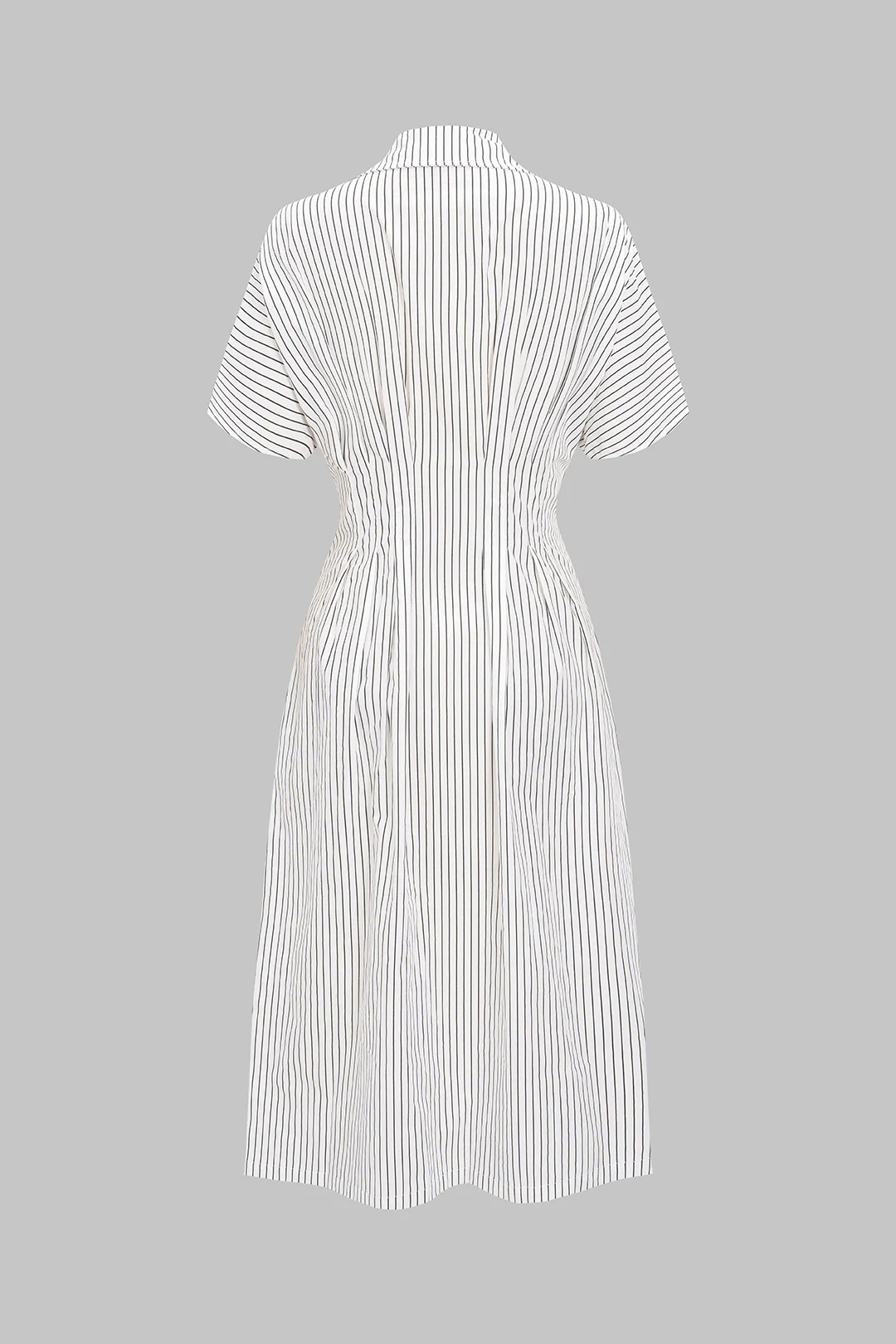 Stripes Print Button Ruched Short Sleeve Maxi Dress - Flockneti