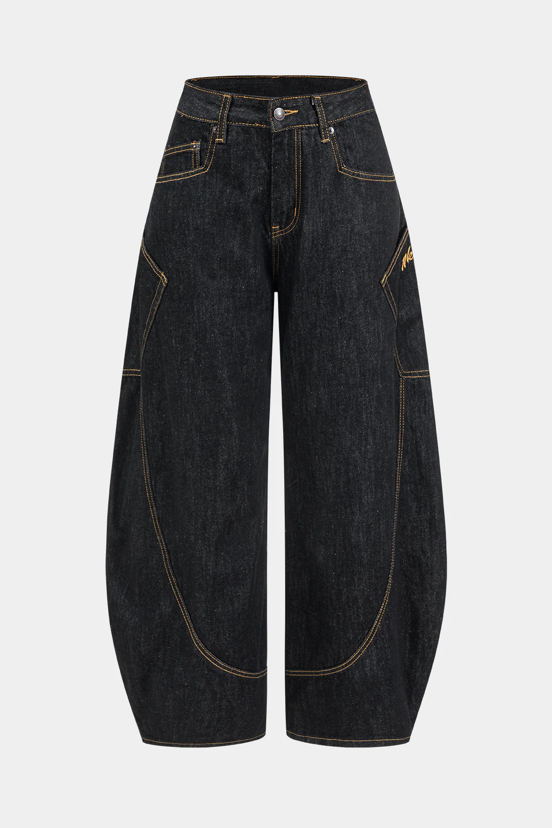Denim Washed Wide Leg Barrel Jeans - Flockneti