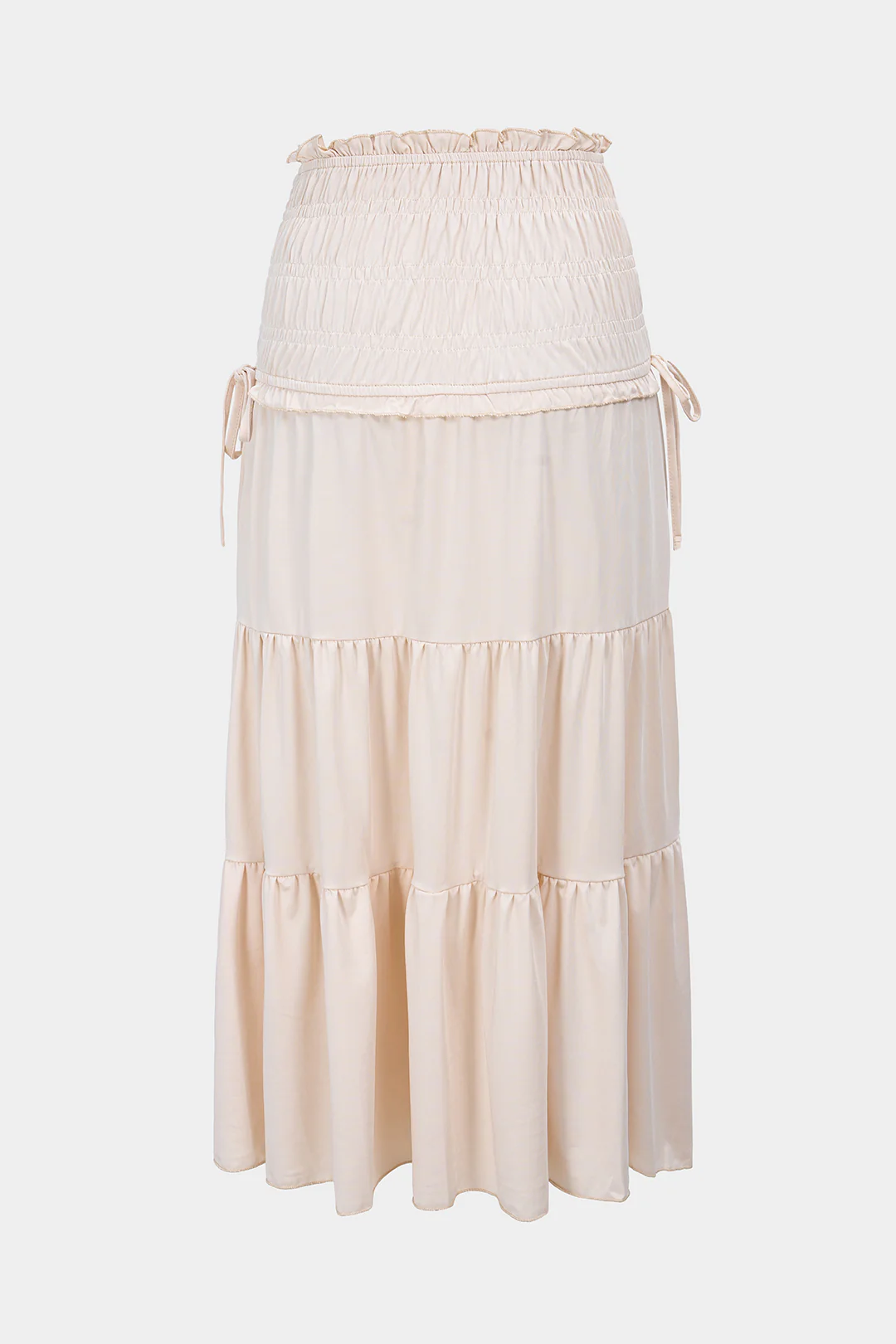 Scallop Edge Smocked Tie-Up Ruched Skirt - Flockneti
