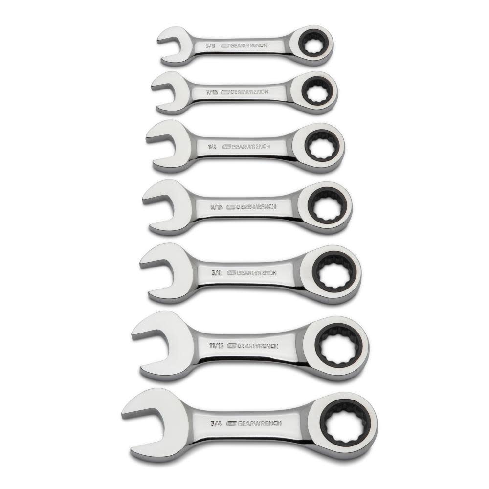GEARWRENCH Ratcheting Wrench Set SAE Stubby Combination 7pc - Flockneti
