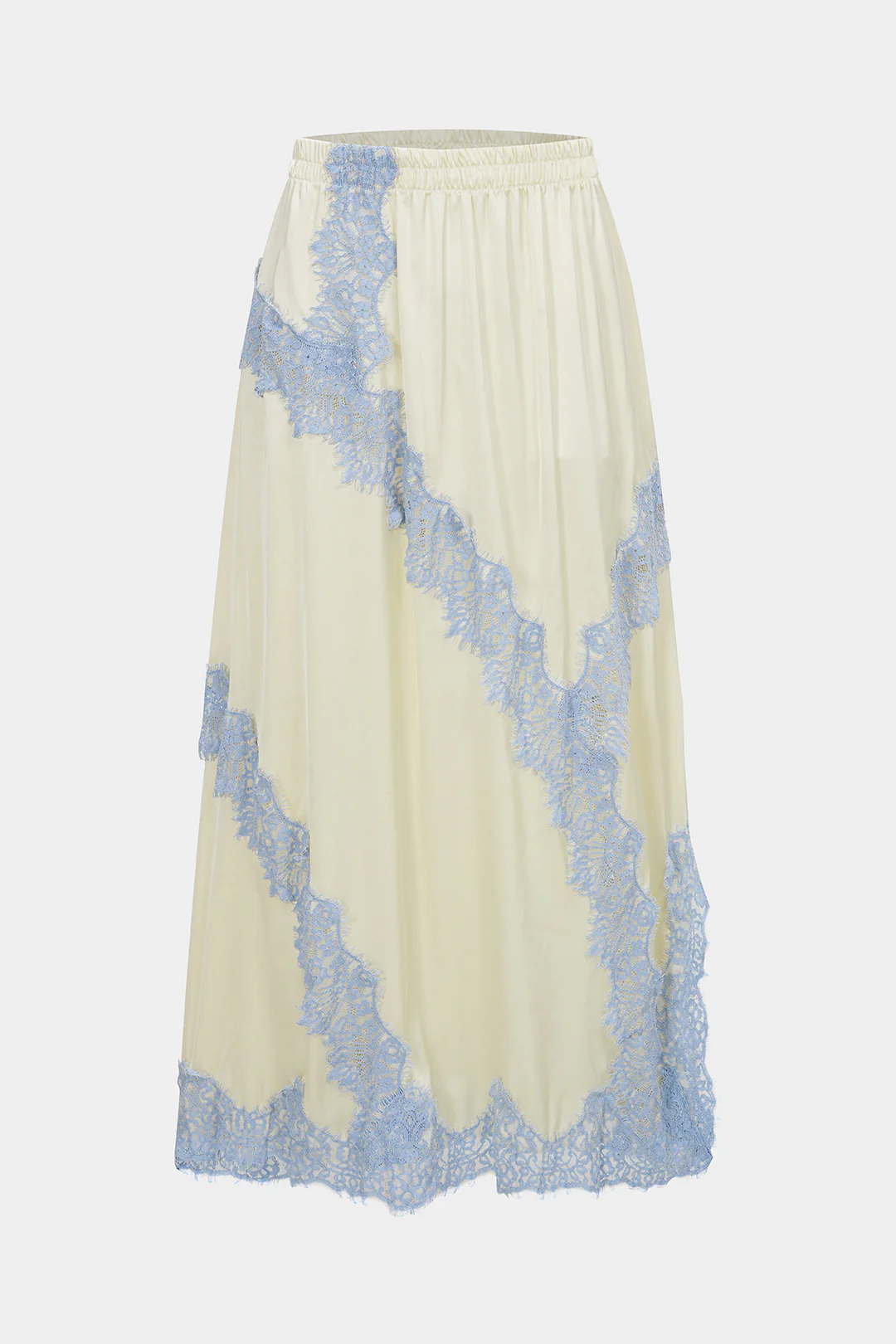 Satin Patchwork Lace Trim Shirred Waistband Skirt - Flockneti