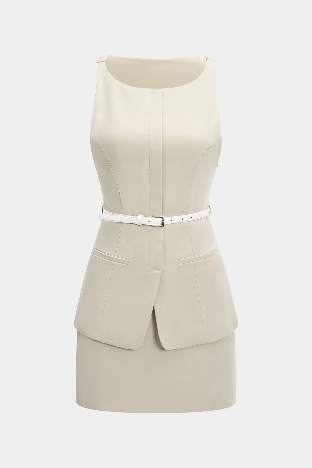 Pocket Sleeveless Mini Dress With Belt - Flockneti
