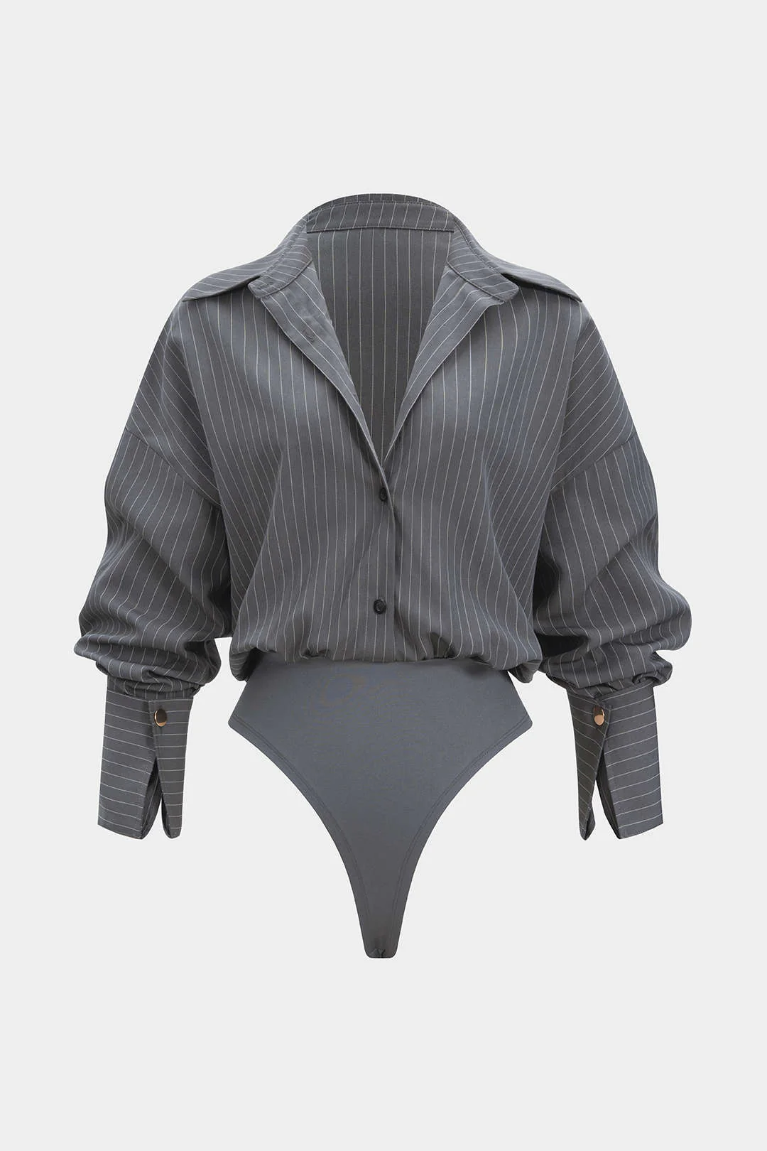 Stripes Print Button Long Sleeve Bodysuit - Flockneti