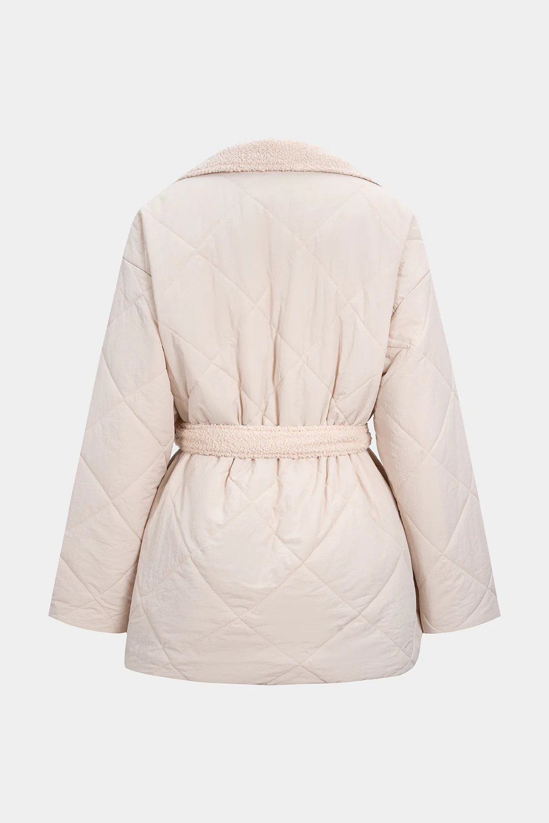 Notched Lapel Tie-Up Belted Puffer - Flockneti