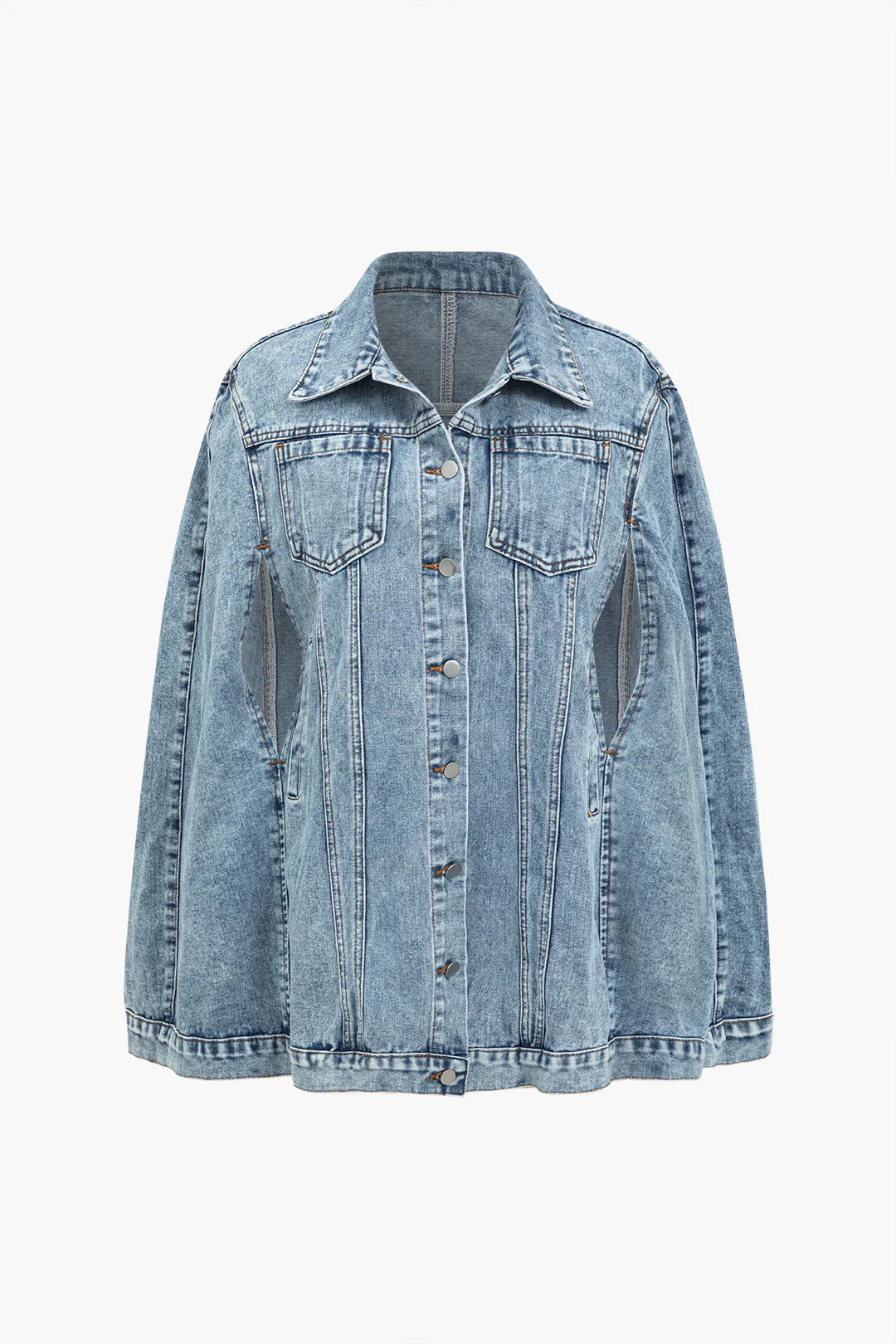 Denim Cut Out Pocket Irregular Outerwear - Flockneti