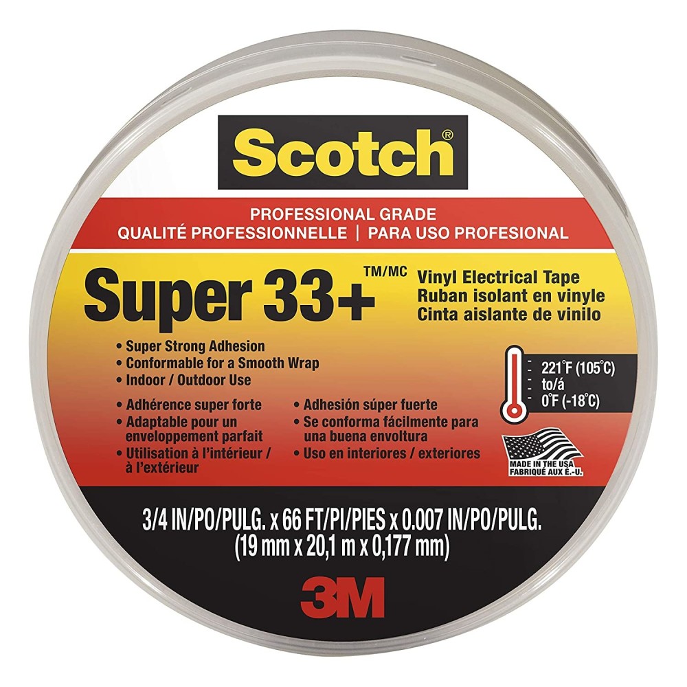 3M Scotch Super 33+ Electrical Tape 0.75″ x 66′ Black Vinyl 3pk - Flockneti