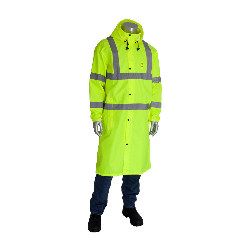 Protective Industrial Products Falcon Raincoat Hi Vis Yellow ANSI All Purpose 48″ XL - Flockneti
