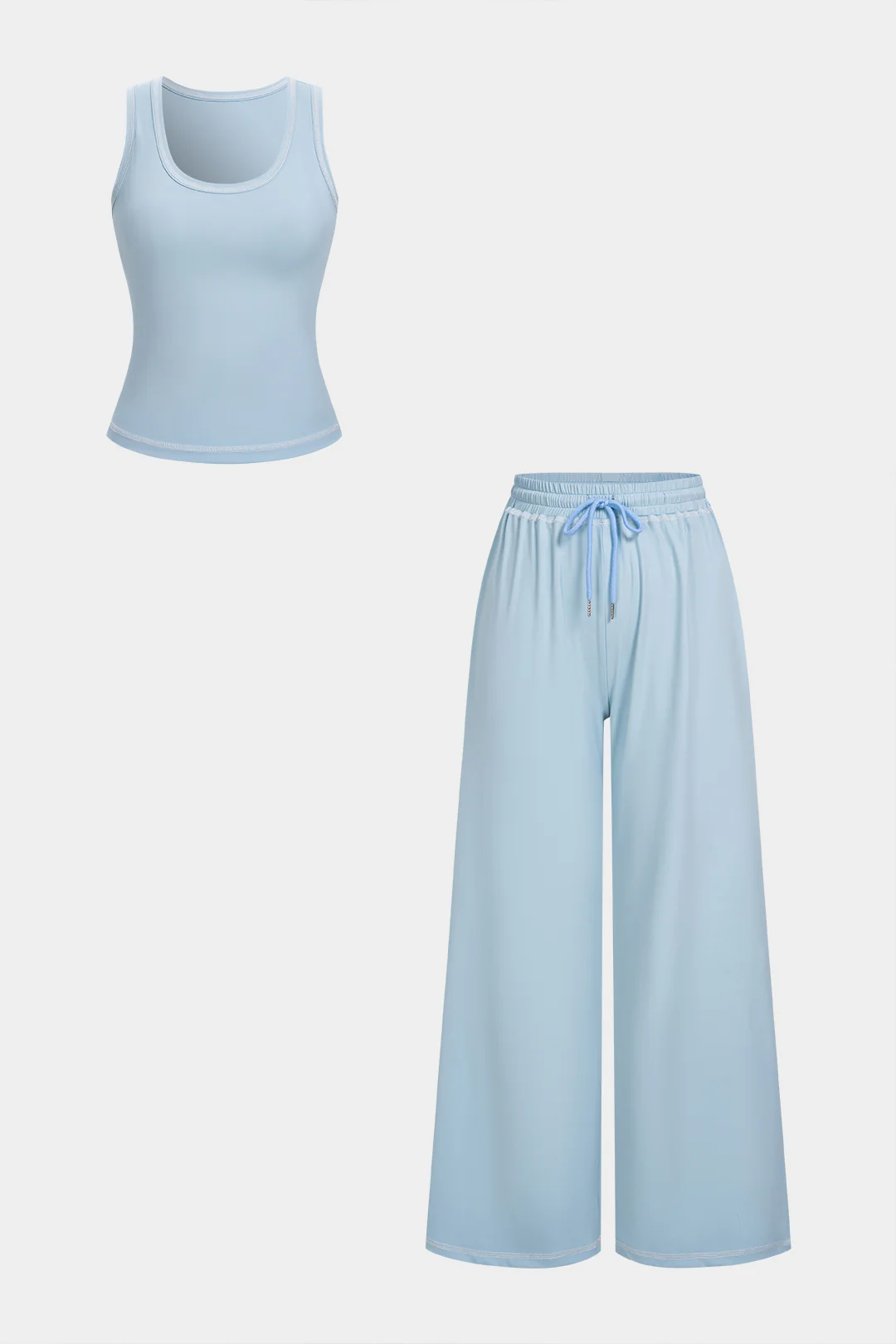 Solid U-Neck Tank Top And Wide Leg Pants Set - Flockneti