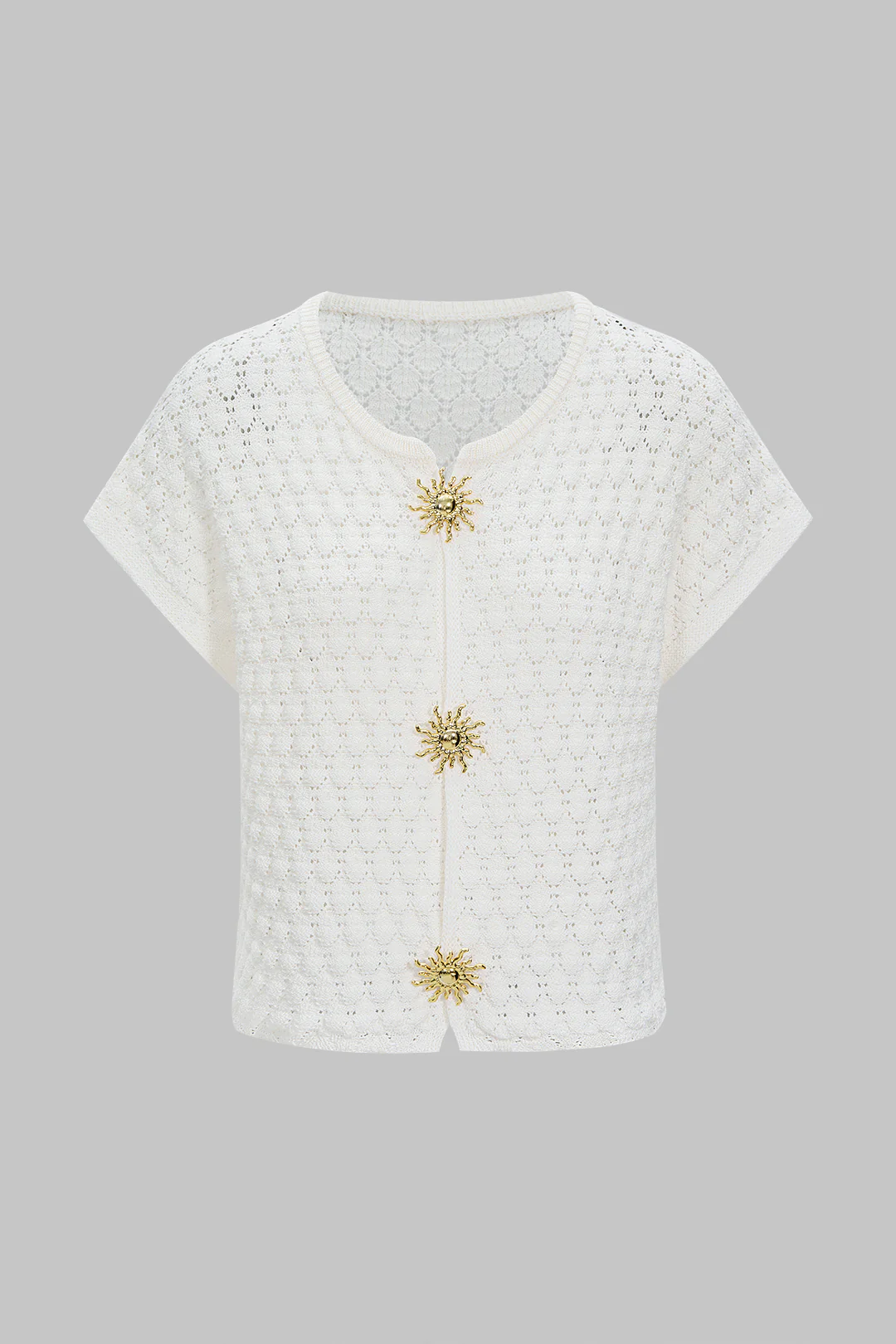 Knit Metallic Decor Cut Out Short Sleeve Top - Flockneti