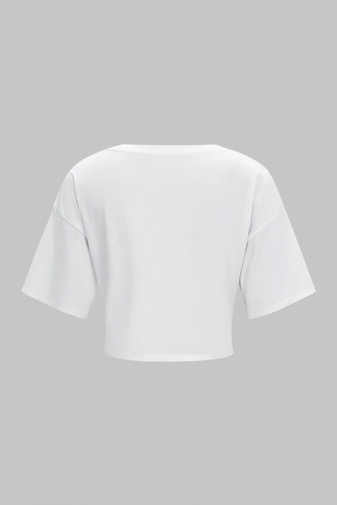 Letter Print Round Neck Tie-Up Short Sleeve T-Shirt - Flockneti