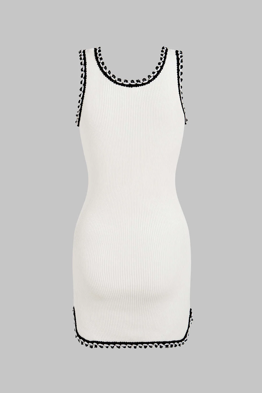 Knit Contrast Binding Round Neck Sleeveless Dress - Flockneti