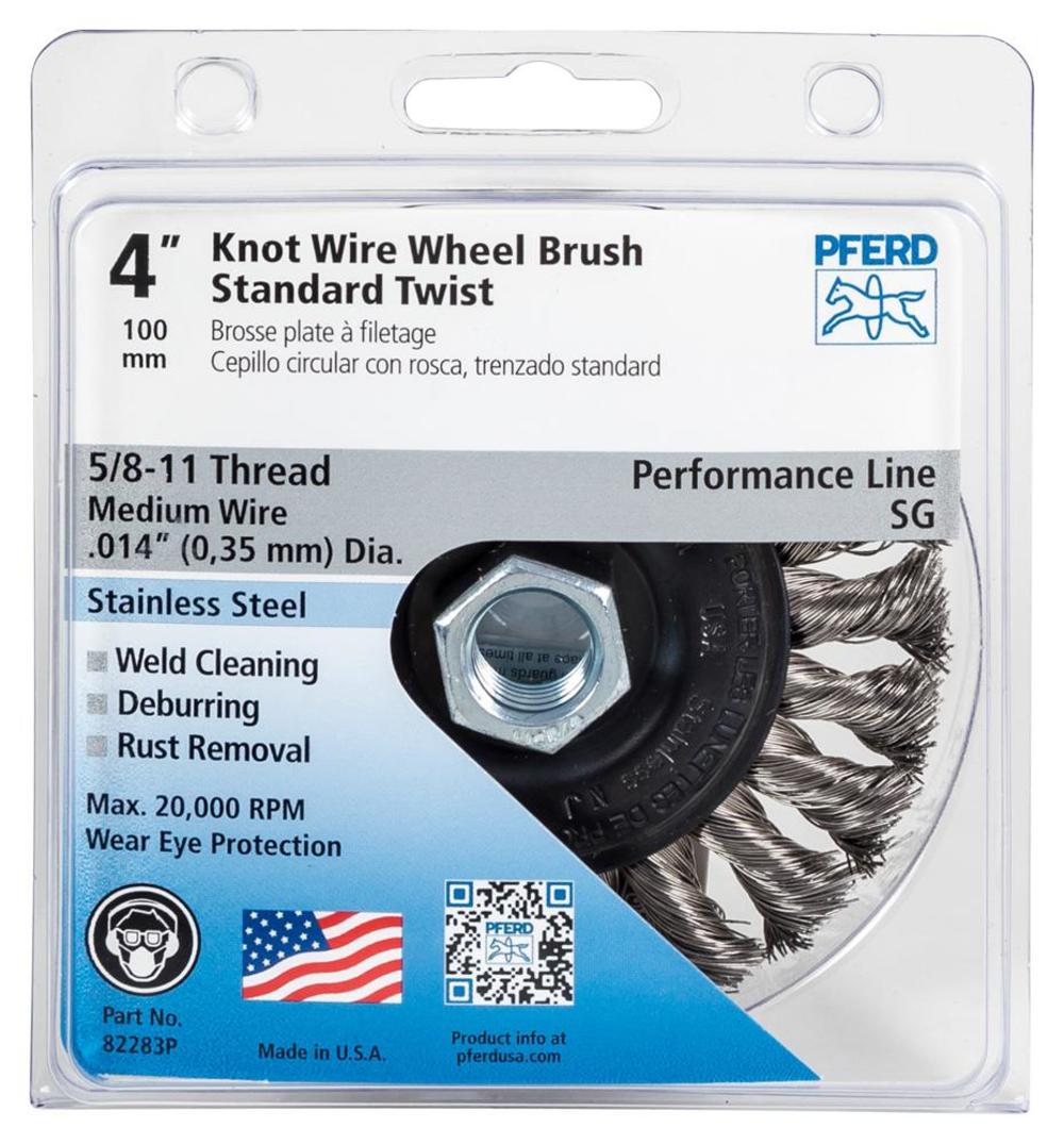 Pferd P.O.P. 4″ Standard Twist Knot Wheel – .014 SS Wire 5/8-11 Thread - Flockneti