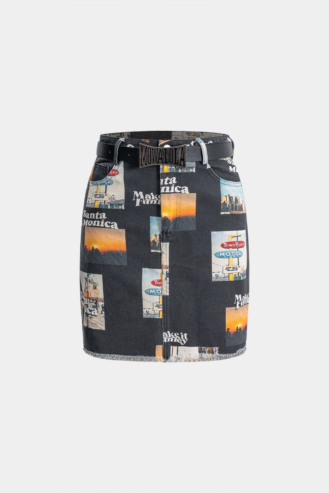 Denim Letter Print Frayed High Waist Skirt - Flockneti