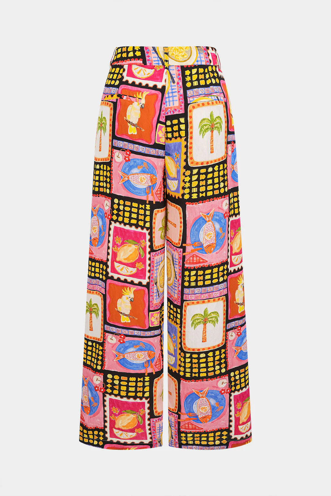 Artistic Print High-Waist Straight Leg Pants - Flockneti