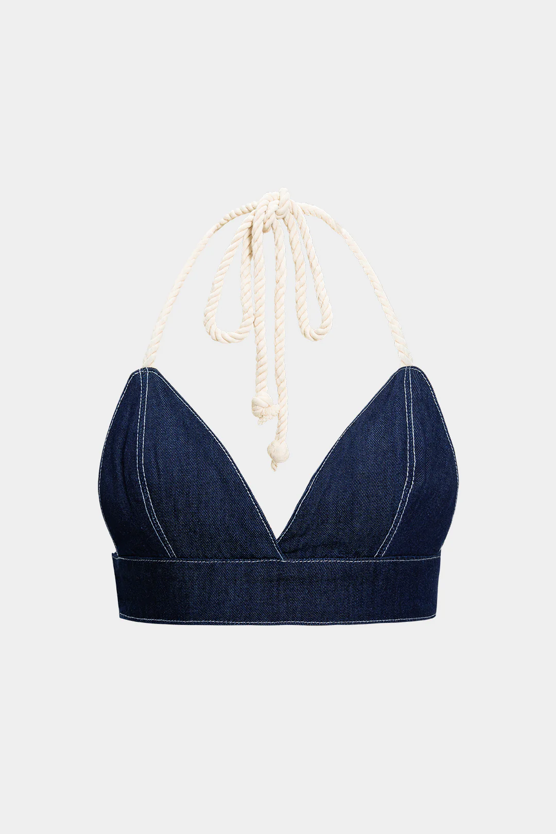 Denim Halter Neck Tie-Up Backless Crop Top - Flockneti
