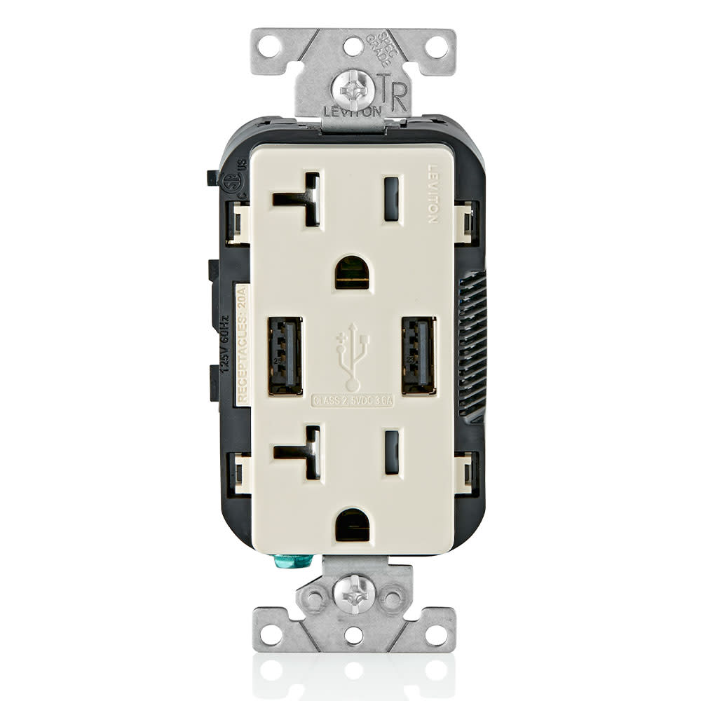 Leviton 20A 125V Light Almond Combination Duplex Receptacle/Outlet - Flockneti