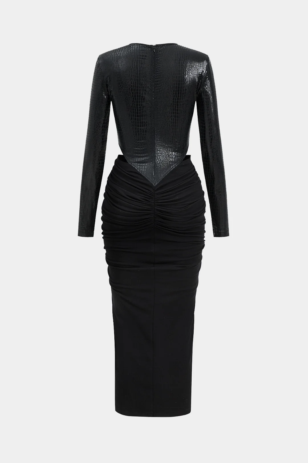 Faux Leather  Patchwork Long Sleeve Maxi Dress - Flockneti