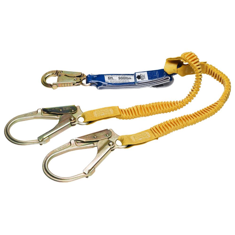 Werner 6ft DeCoil Stretch Twinleg Lanyard (DCELL Shock Pack Elastic Web Snap Hook Rebar Hook) - Flockneti