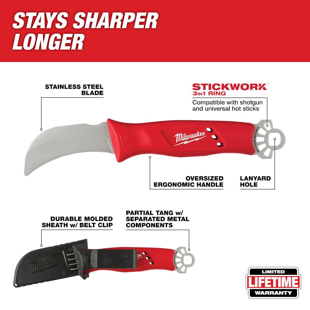 Milwaukee Lineman’s Hawkbill Knife with STICKWORK 3-in-1 Ring - Flockneti