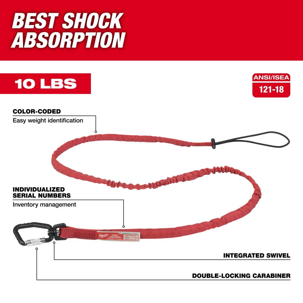 Milwaukee 10 Lbs. 72 in. Extended Reach Locking Tool Lanyard - Flockneti