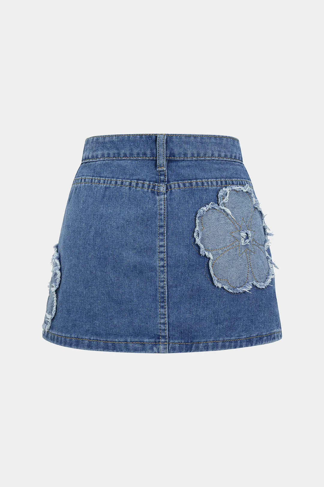 Denim Flower Applique Button Mini Skirt - Flockneti