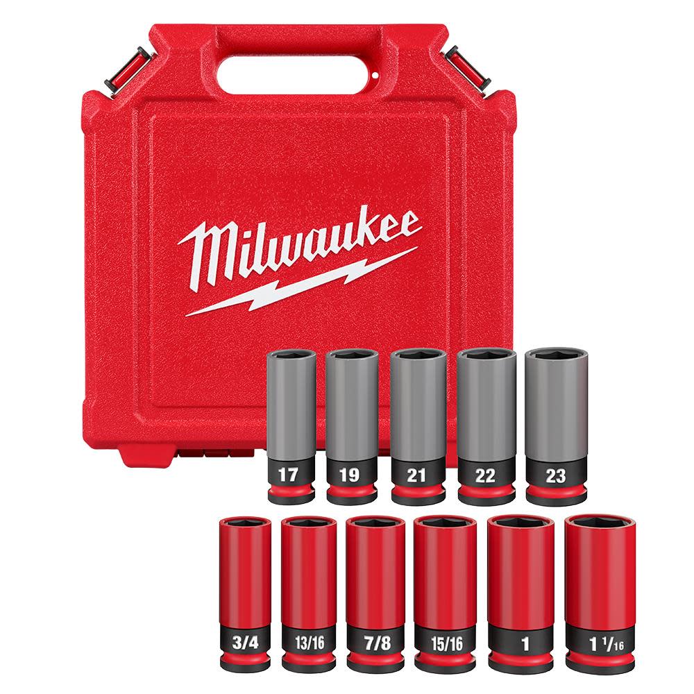 Milwaukee SHOCKWAVE Impact Duty Socket 1/2 Drive SAE & Metric Lug Nut Wheel Set 11pc - Flockneti
