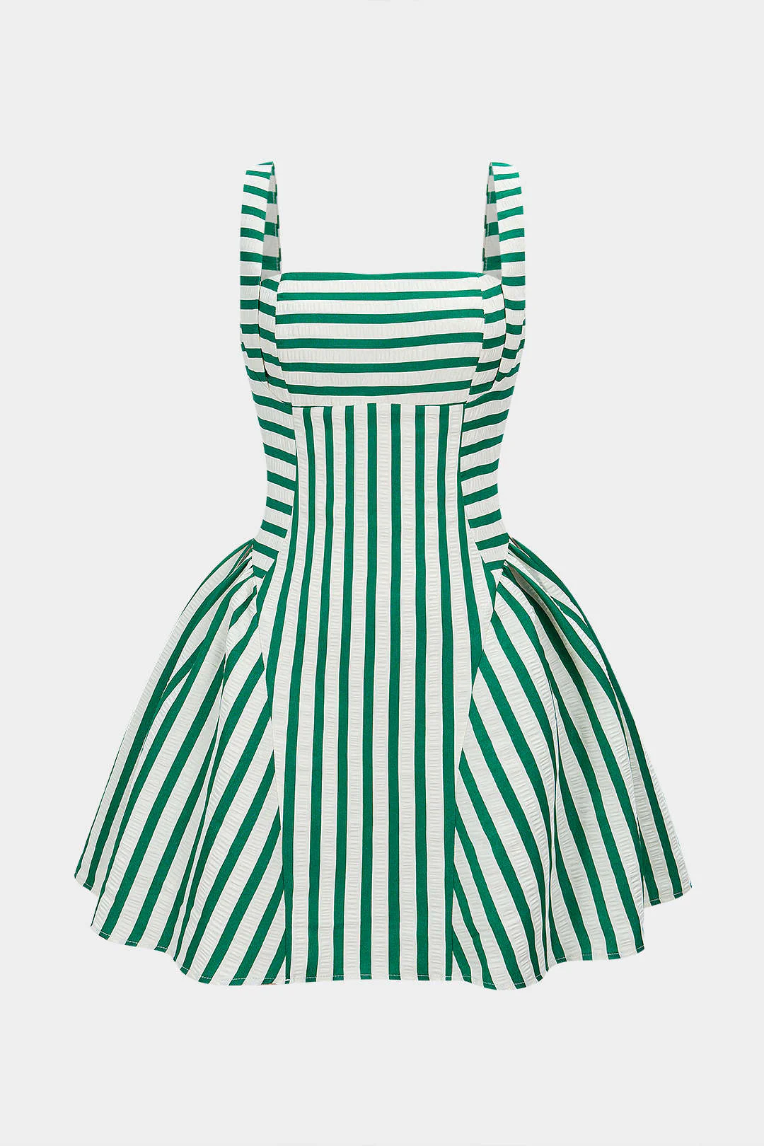 Stripes Print Square Neck Ruched Sleeveless Mini Dress - Flockneti