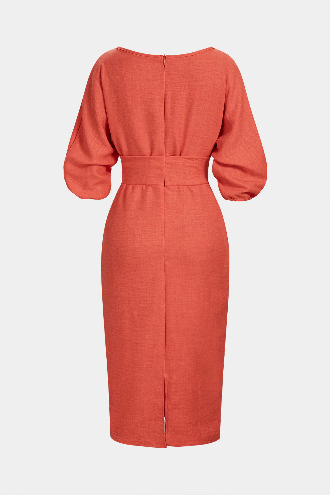Solid Round Neck Pocket Zipper Long Sleeve Midi Dress - Flockneti