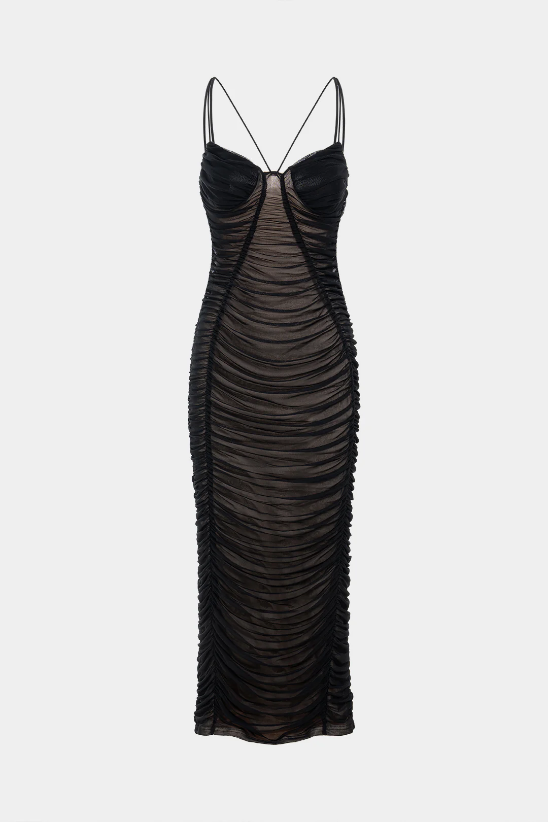 Mesh Patchwork V-Neck Backless Sleeveless Maxi Dress - Flockneti