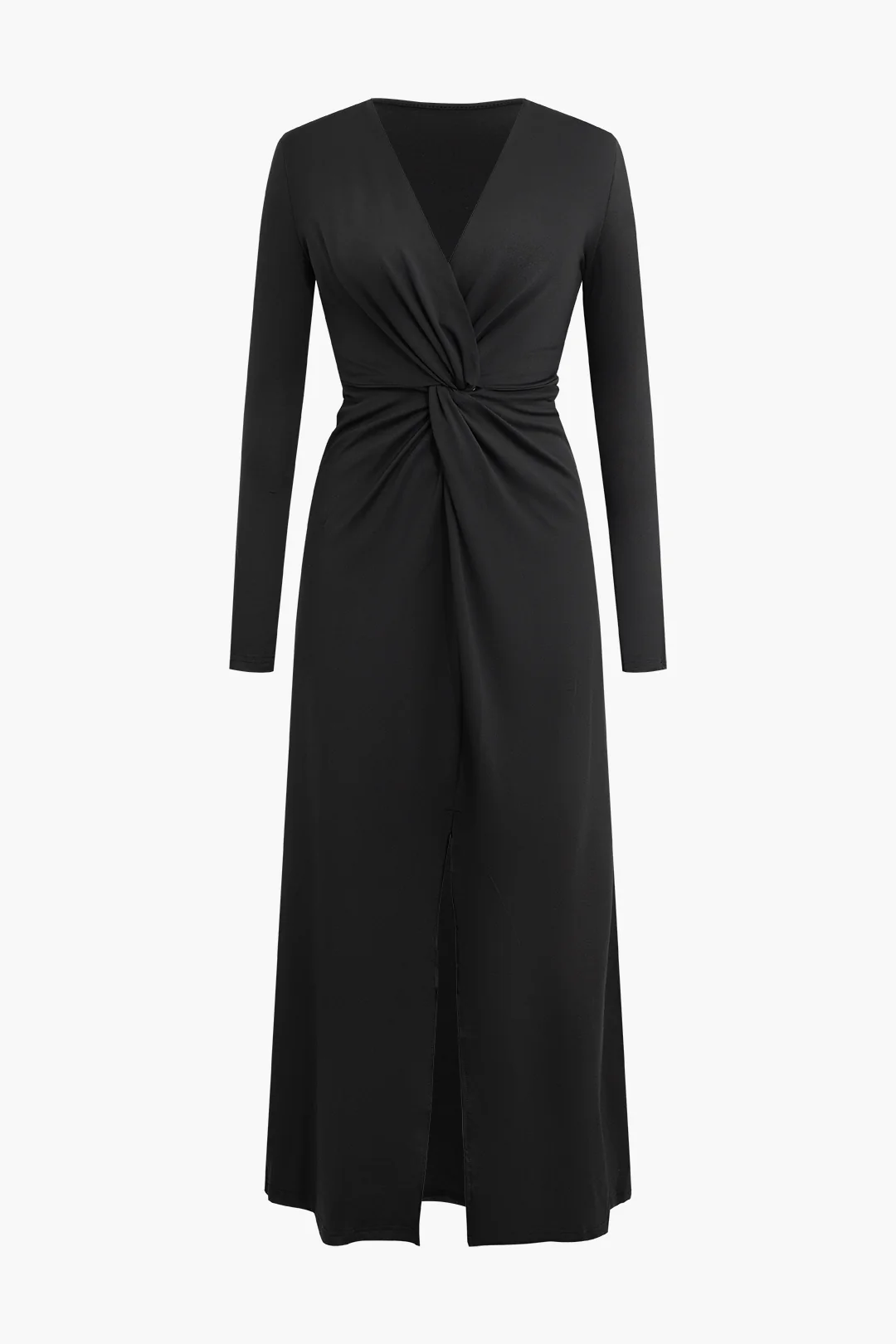 V-Neck Twist Knot Long Sleeve Maxi Dress - Flockneti