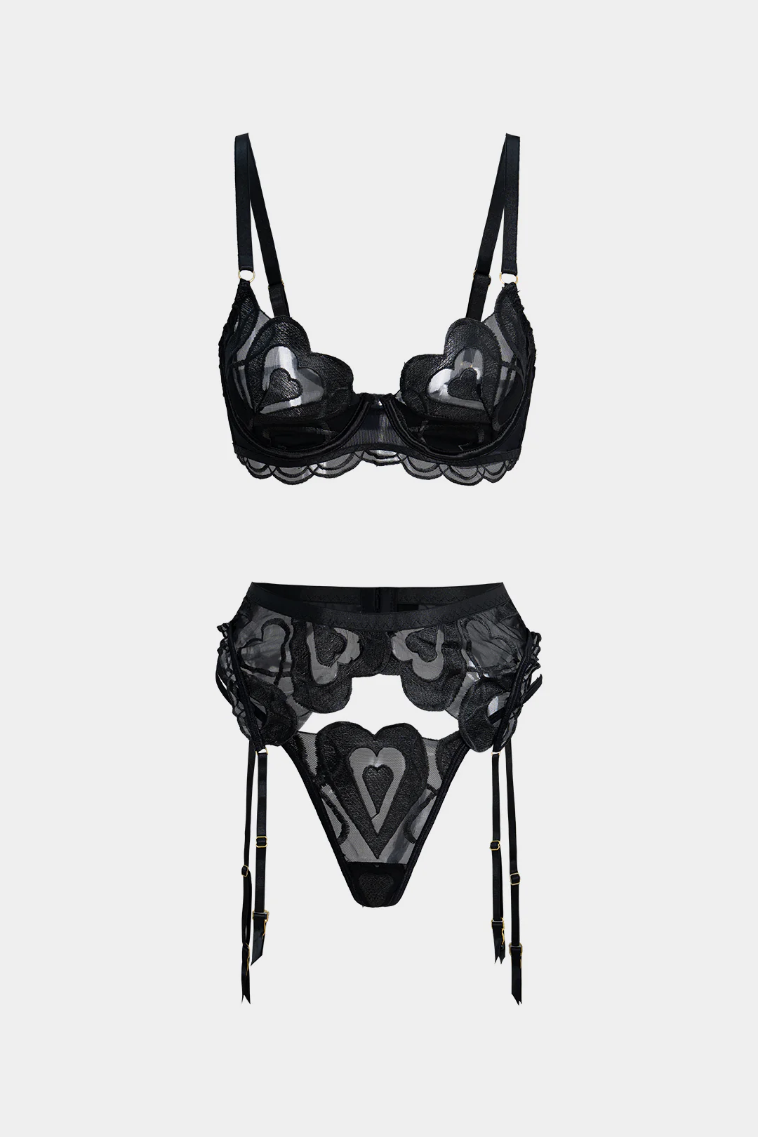 Embroidery Mesh Slip Lingerie Garter Set - Flockneti