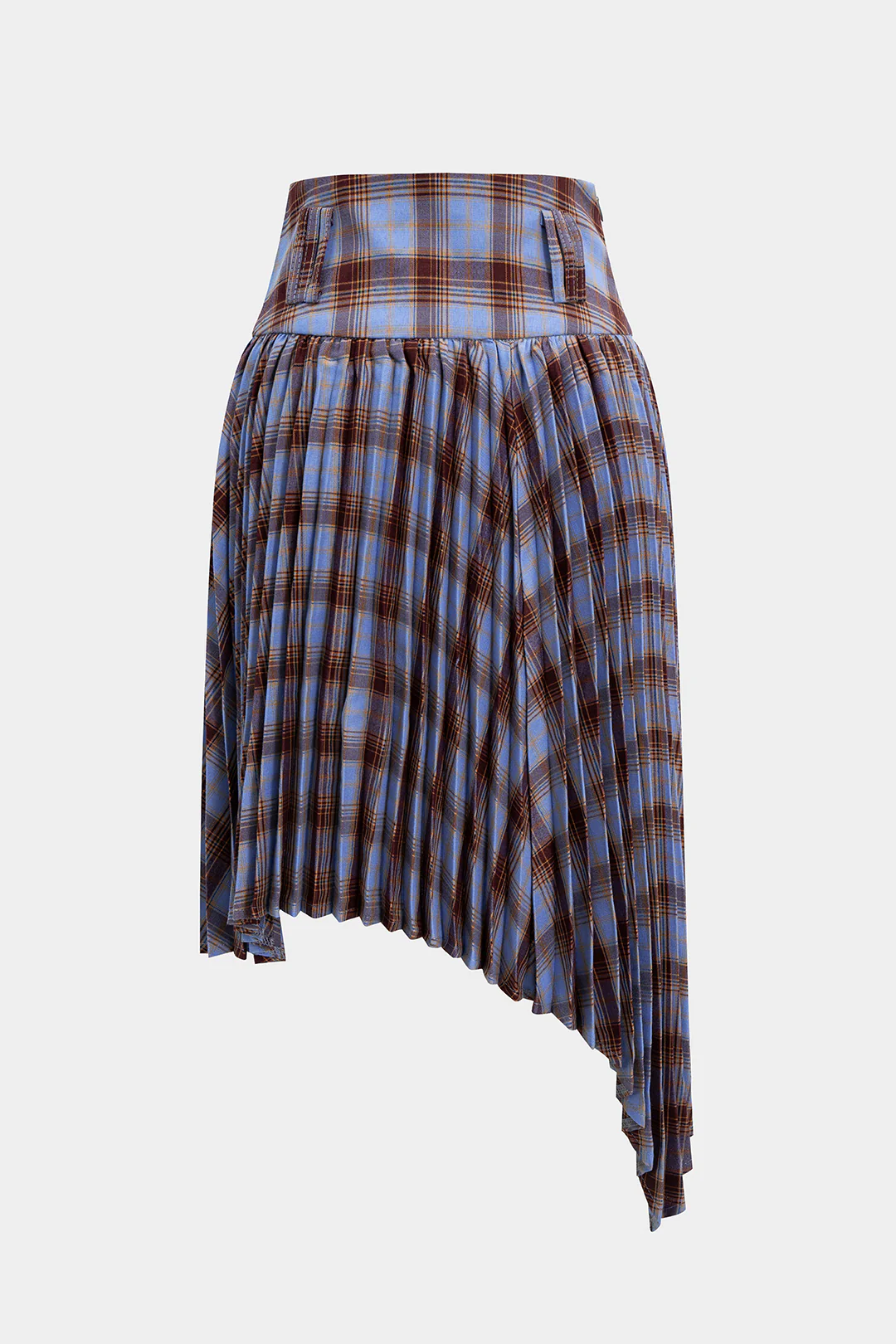 Plaid Print Pleated Asymmetrical Skirt - Flockneti