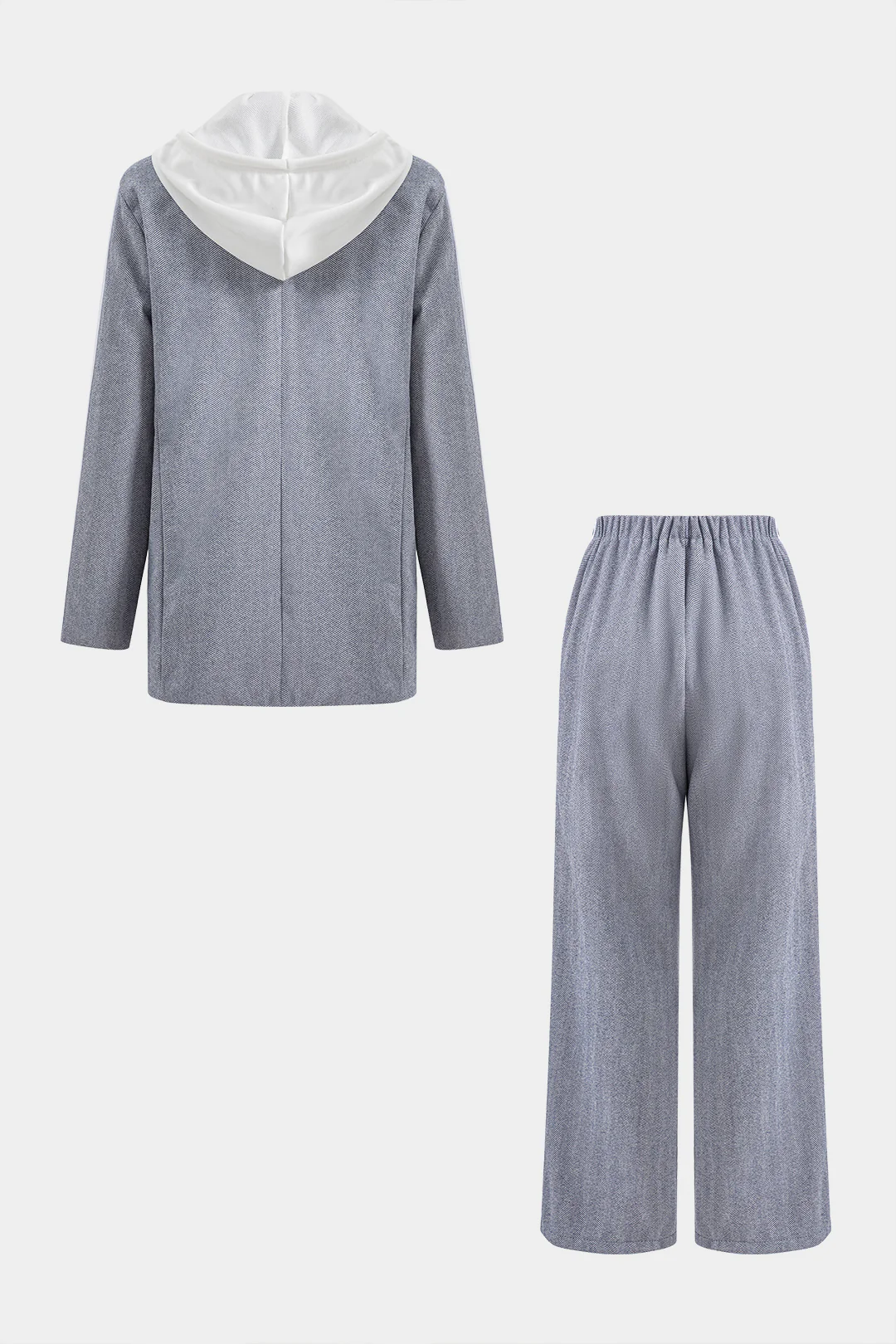 Hooded Double-Breasted Blazer And Shirred Waistband Pants Set - Flockneti