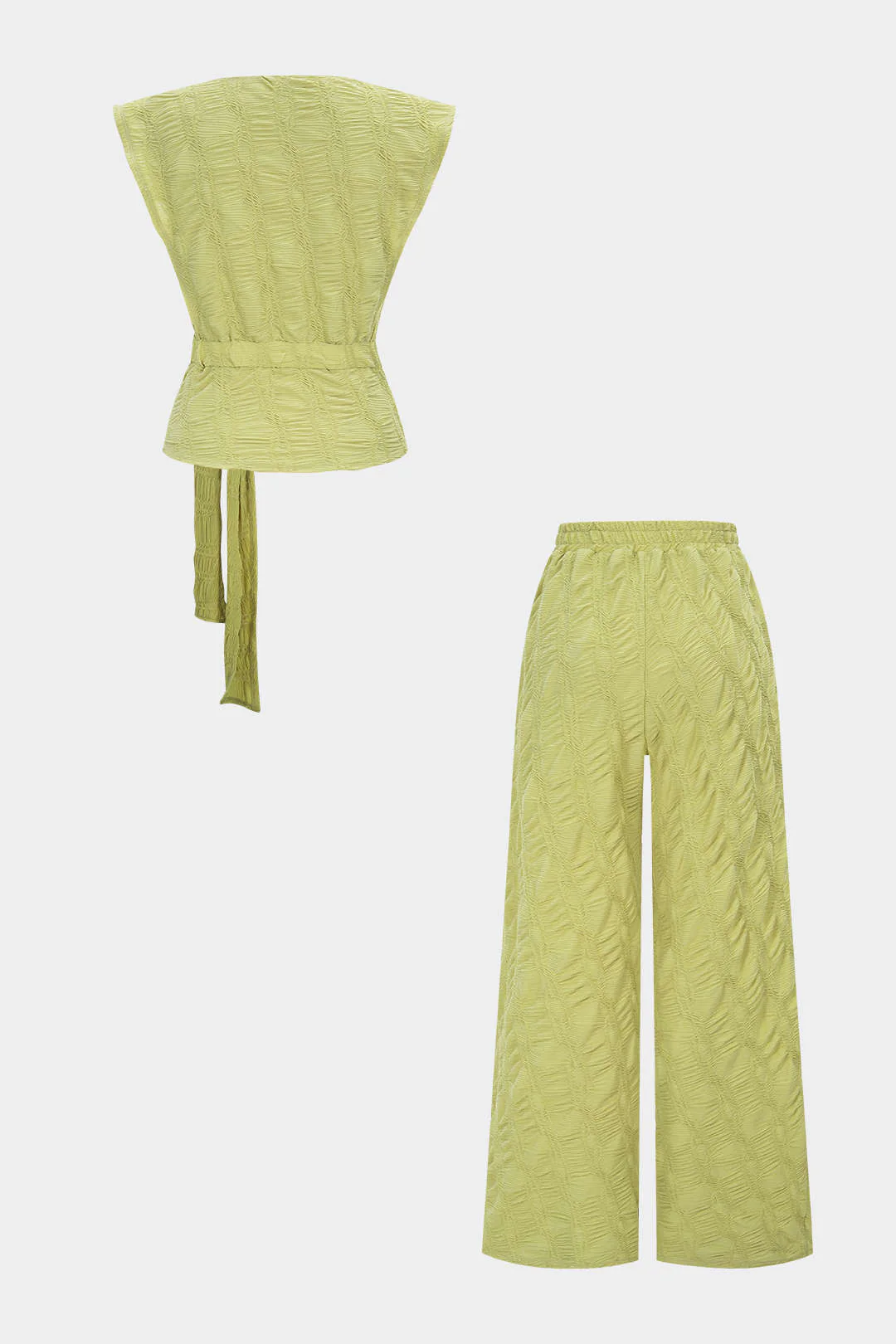 V-Neck Tie Up Tank Top And Wide-Leg Pants Set - Flockneti