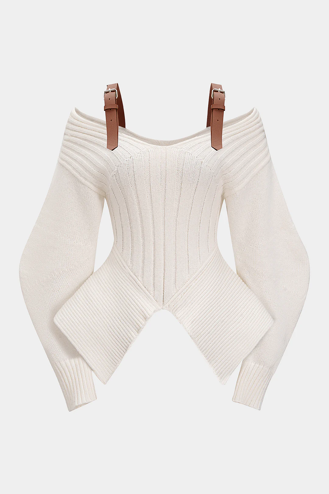 Knit Patchwork Cut Out Long-Sleeve Top - Flockneti