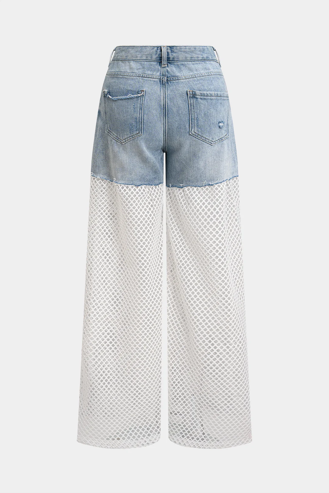 Denim Cut Out Patchwork Wide Leg Jeans - Flockneti