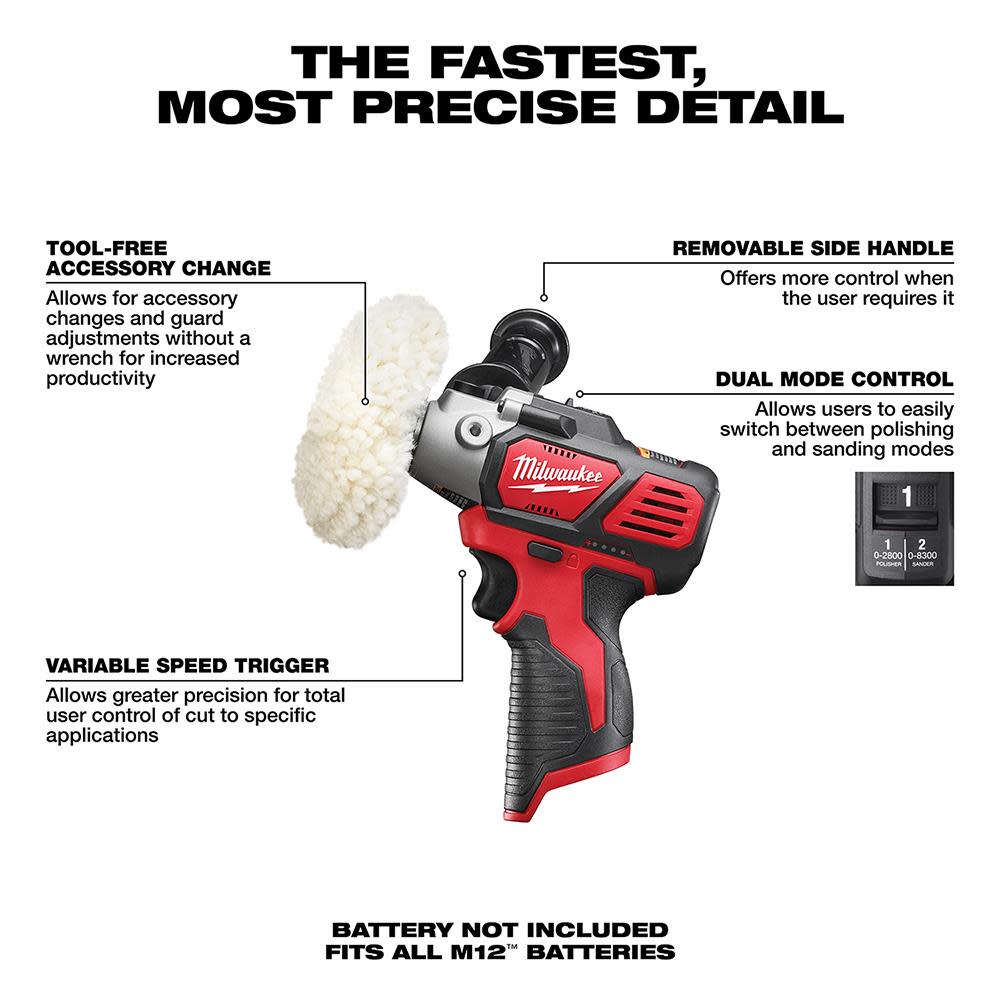 Milwaukee M12 12 Volt Lithium-Ion Cordless Variable Speed Polisher/Sander - Flockneti