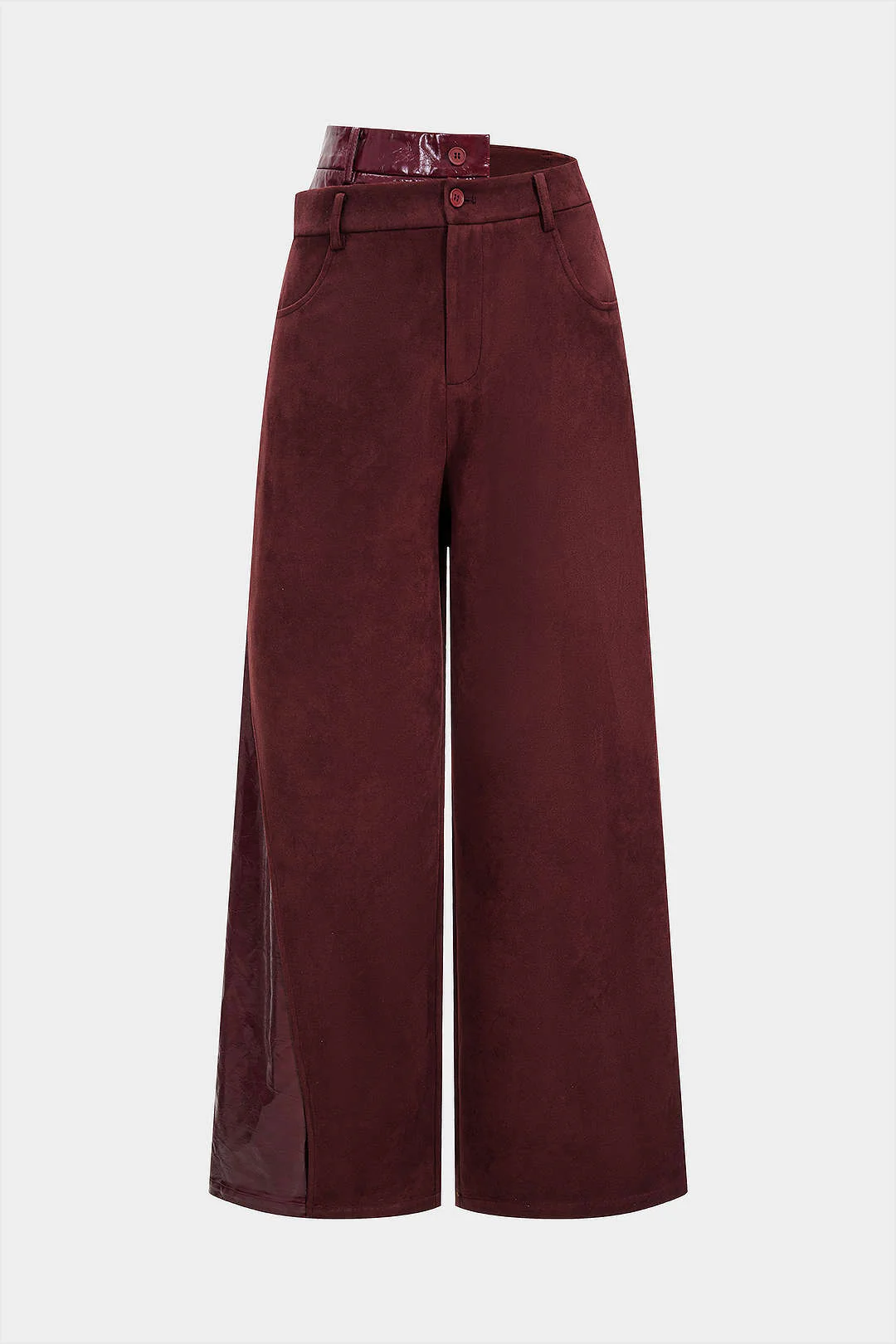 Faux Leather Suede Patchwork High Waist  Asymmetrical Pants - Flockneti