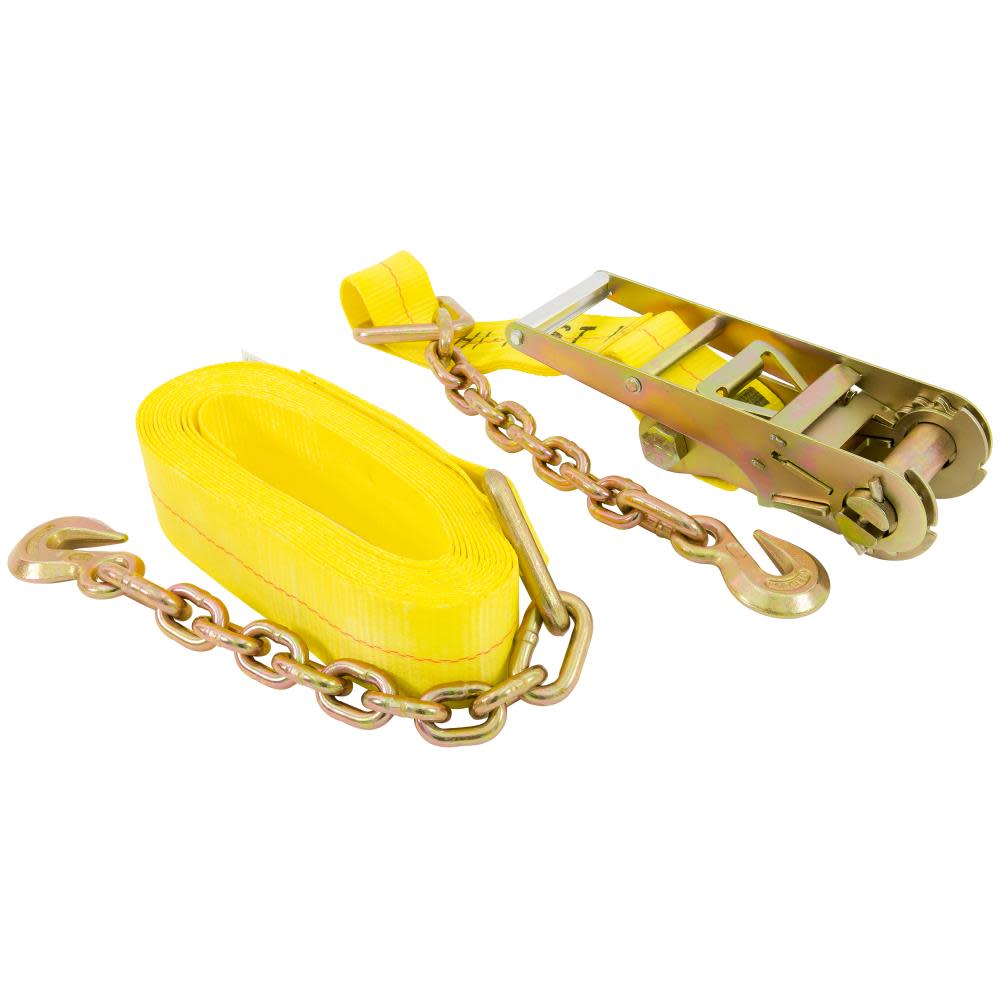 Keeper Ratchet Tie-Down 30 ft x 3 In. with Chain Ends & Grab Hook 5000 lbs WLL (15000 lbs Break Strength) - Flockneti