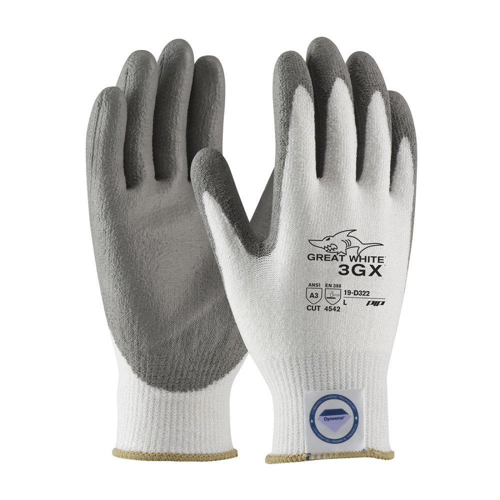 Protective Industrial Products Great White 3GX Seamless Knit Dyneema Diamond Blended Glove with Polyurethane Coated Smooth Grip on Palm & Fingers Large - Flockneti