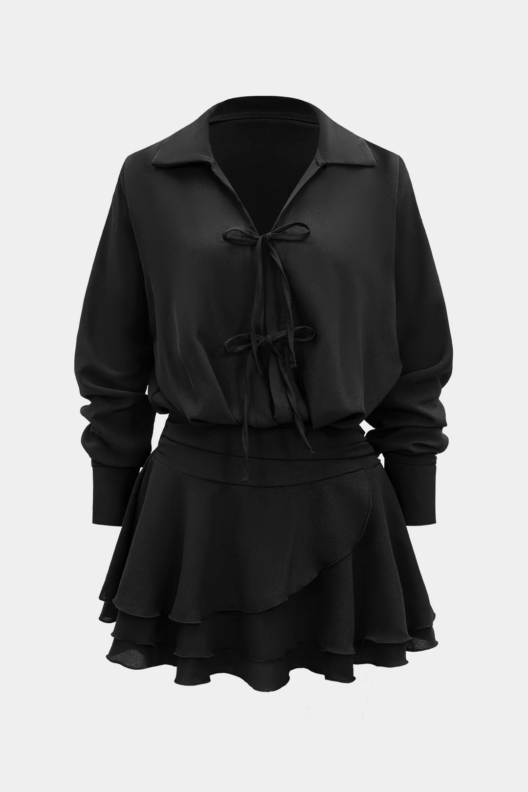 Ruffle Hem Cut Out Long-Sleeve Mini Dress - Flockneti