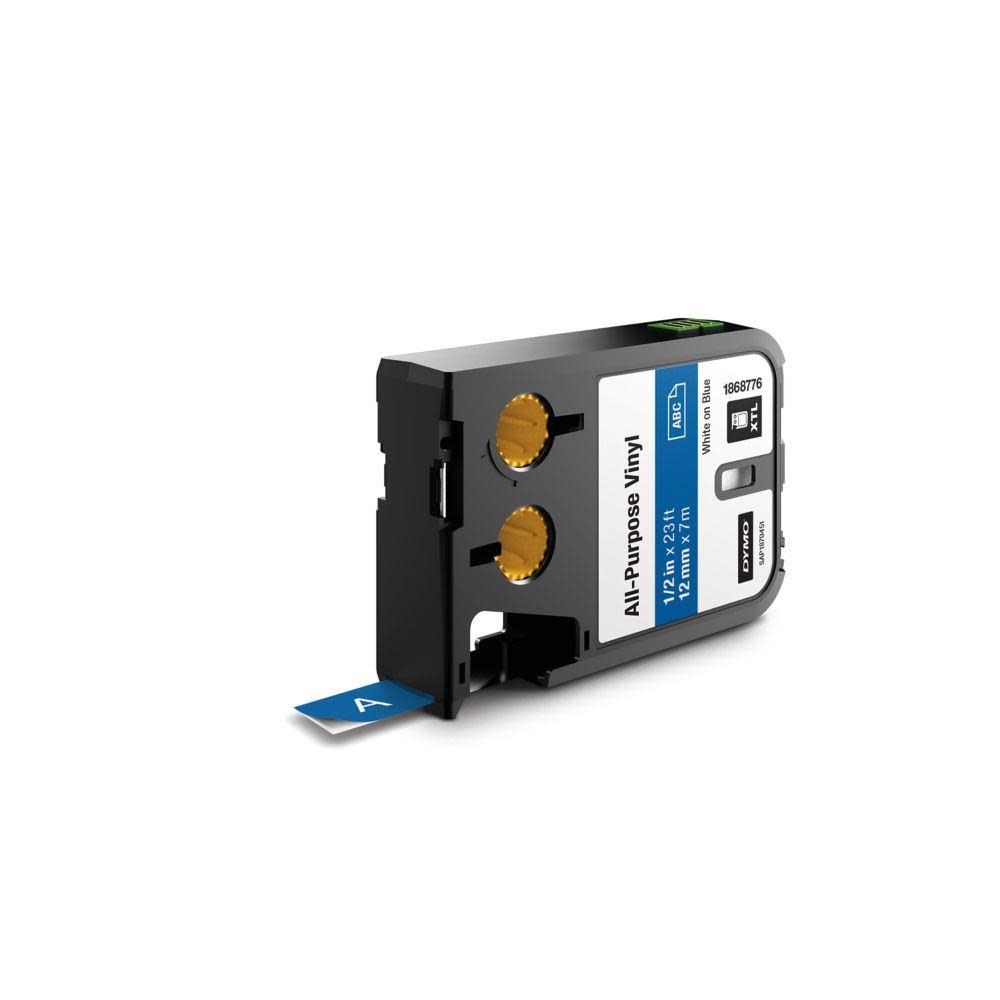 Dymo XTL 1/2 In. (12 mm) All-Purpose Vinyl White On Blue - Flockneti