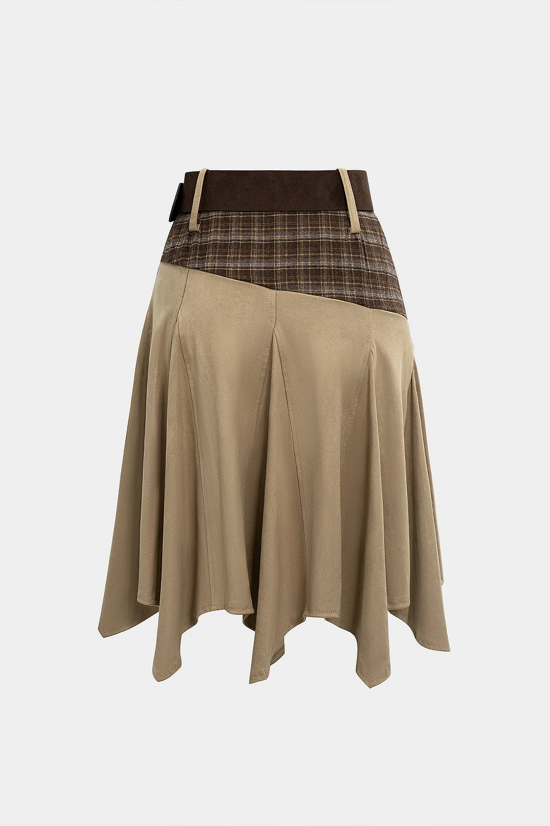 Suede Patchwork High Waist  Belted Skirt - Flockneti