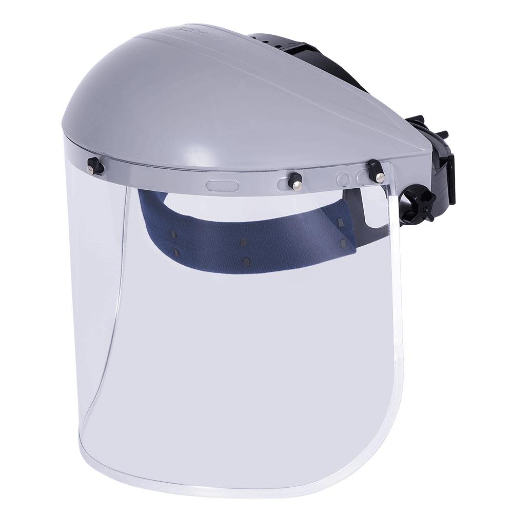 Sellstrom Single Crown Safety Face Shield with Ratchet Headgear Uncoated Aluminum Bound Window Clear Tint Gray Crown - Flockneti