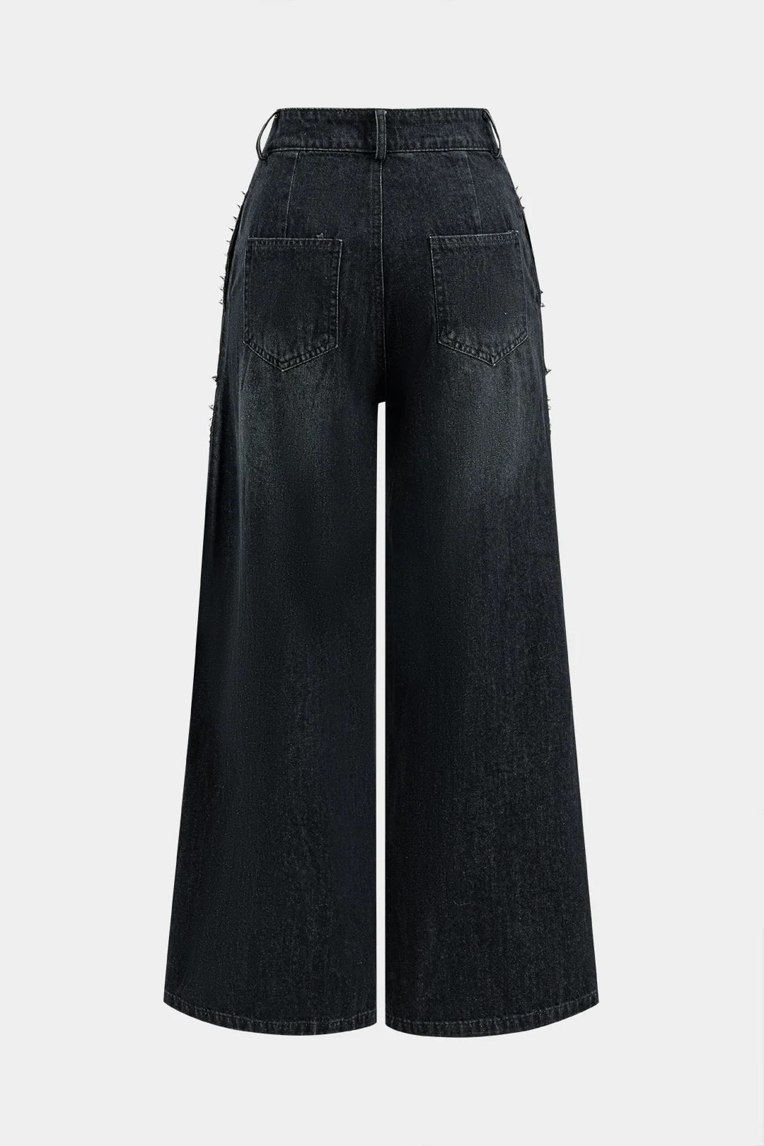 Denim Cut Out Chain Decor High Waist Wide Leg Pants - Flockneti