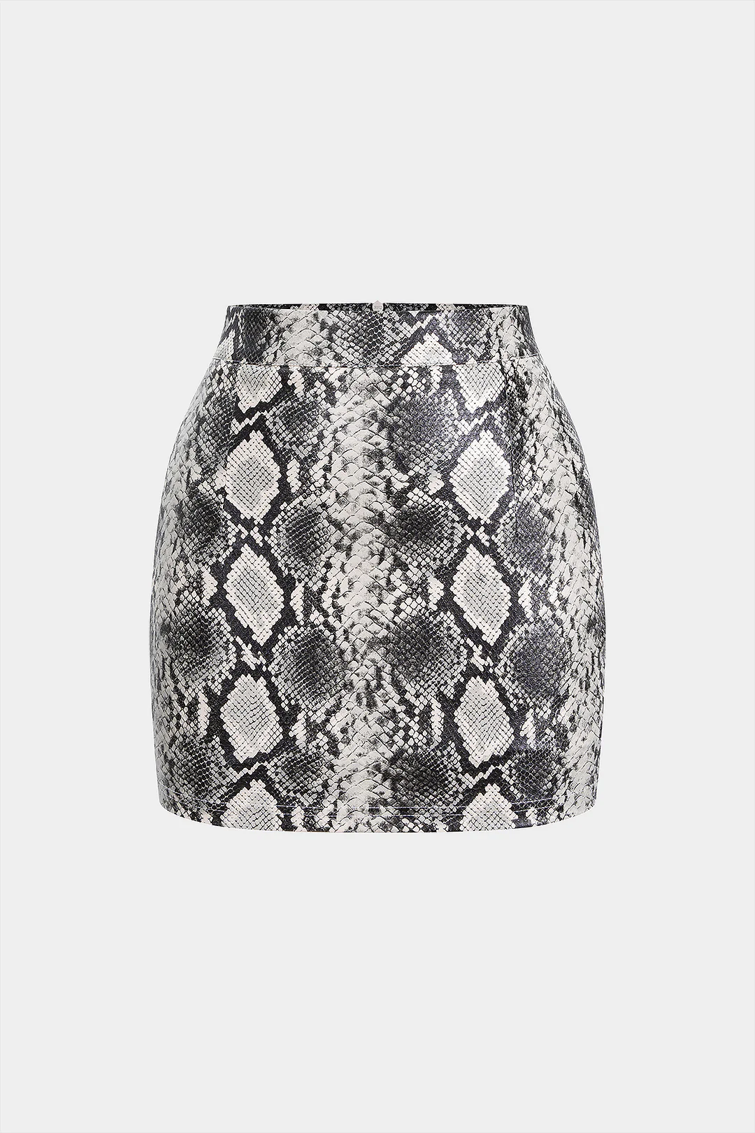 Snake Skin Print Faux Leather High Waist Skirt - Flockneti