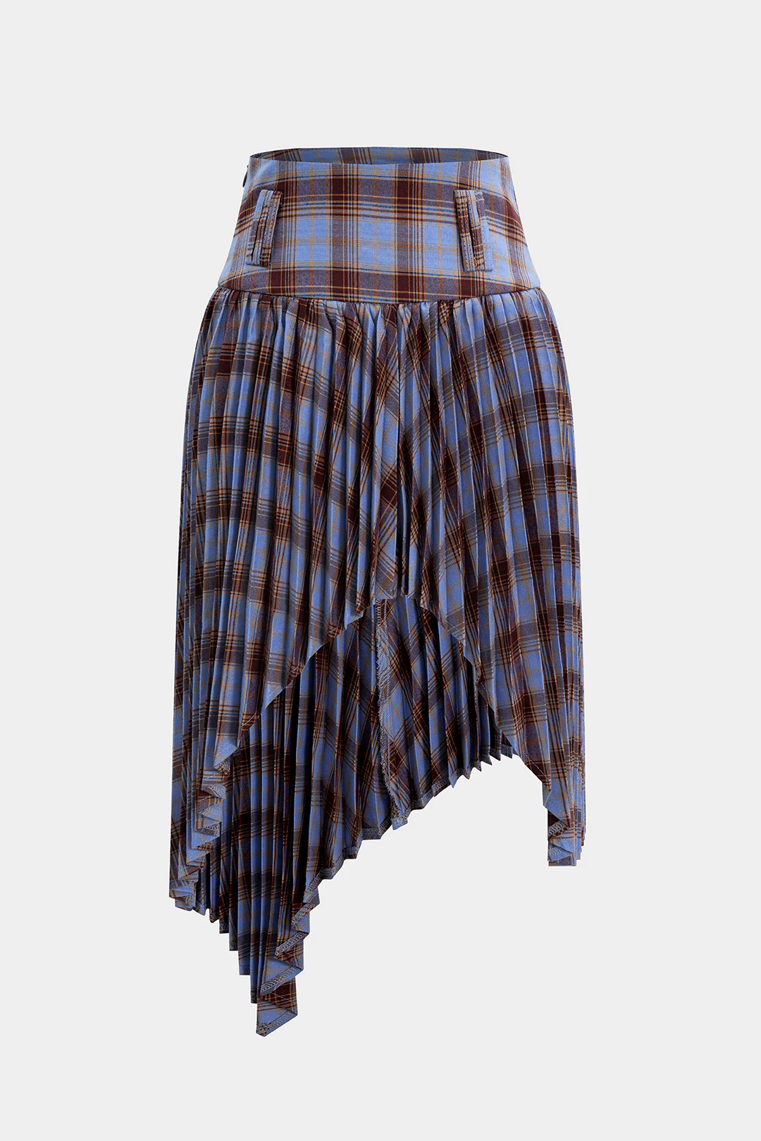 Plaid Print Pleated Asymmetrical Skirt - Flockneti