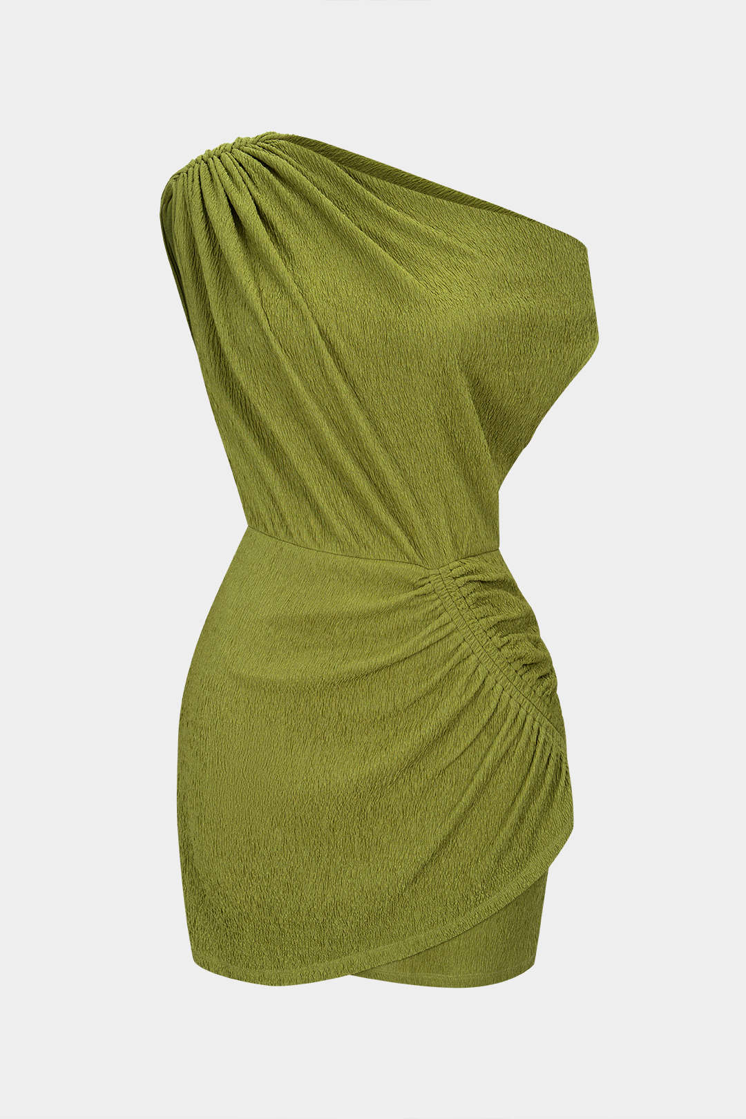 One Shoulder Asymmetrical Ruched Sleeveless Mini Dress - Flockneti