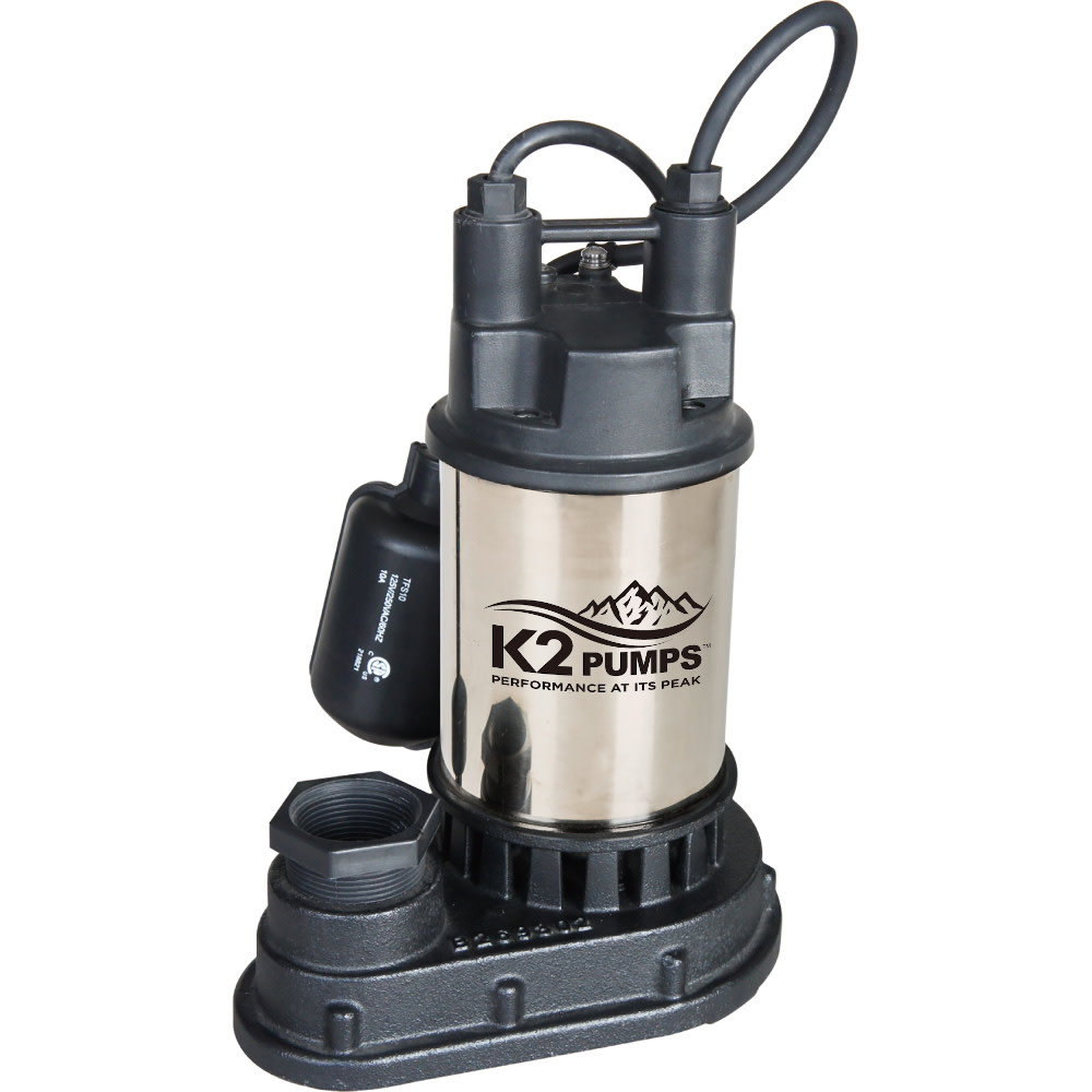 K2 Pumps Sump Pump 1/2 HP Stainless Steel with Direct in Tethered Switch - Flockneti